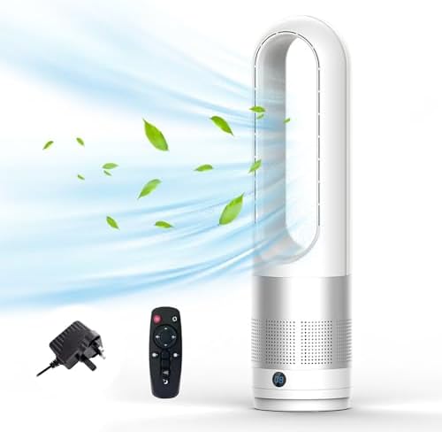 56cm Bladeless Tower Fan with Air Purifier, 4000-5600rpm Bladeless Fan, Fans & Cooling, Standing Fanss, Tower Fansss Cooling Quiet Bedroom, with Remote Control, 8h Timer, 80° Oscillation (silver)