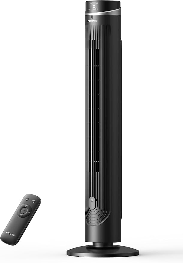 Pelonis Floor Fan with DC Motor, 12 Speeds, 90° Oscillation, AI Temperature Mode, 24h Timer, Touch Operation & Remote Control - Quiet & Energy Saving for Home & Office