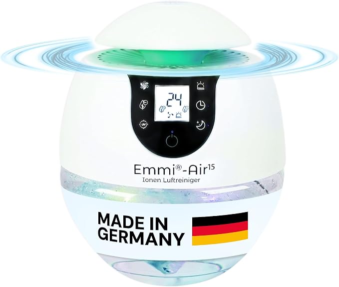 emmi-AIR Air Purifier up to 35 m², Quiet Air Purifier without Filter, Negative Ion Technology Against Dust, Pollen & Odours, Air Purifier for Allergy Sufferers, Energy Efficient and Maintenance-Free