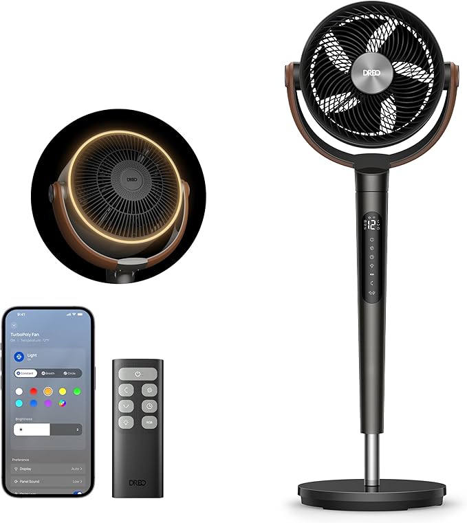 Dreo 43 Inch Smart Standing Fan for Bedroom, 100ft Strong Airflow Fan, DC Motor Silent Floor Fans, 120°+105° Oscillating Pedestal Fans with 12H Timer, 6 Modes, WiFi/Alexa/Remote Control