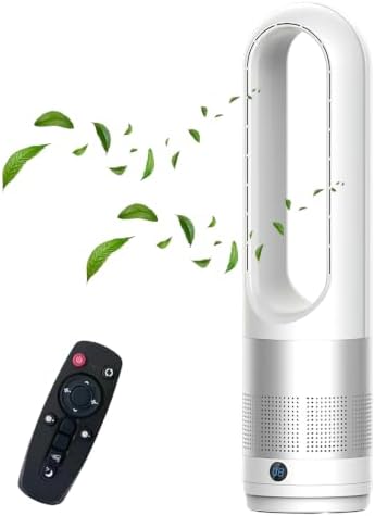 Vulaop Silent Tower Fan without Blades - 8 Levels + Boost Mode, 90° Oscillation, 5M Remote Control, LED Touch Display, Quiet Operation ≤50dB, Timer 8H for Home & Office (White)
