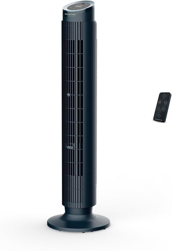Rowenta Eole Silence Force Tower Fan, Powerful, Silent Mode, 12 Speed Settings, 5 Automatic Modes, Timer, 60-90° Pivoting, Remote Control, Dust Cover, Blue, VU7050F0