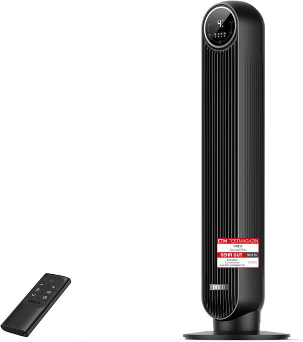 Dreo Tower Fan for Bedroom, 7.6m/s Speed, 20dB Quiet Pedestal Fan, 90° Oscillating Fan with 4 Speeds, 4 Modes, 8 Hour Timer, Nomad One, Black