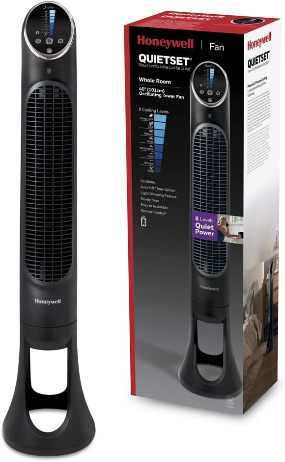 Honeywell HYF290 QuietSet Tower – 8 Speed Settings, Oscillation 80°, Timer Function, Remote Control, Dim