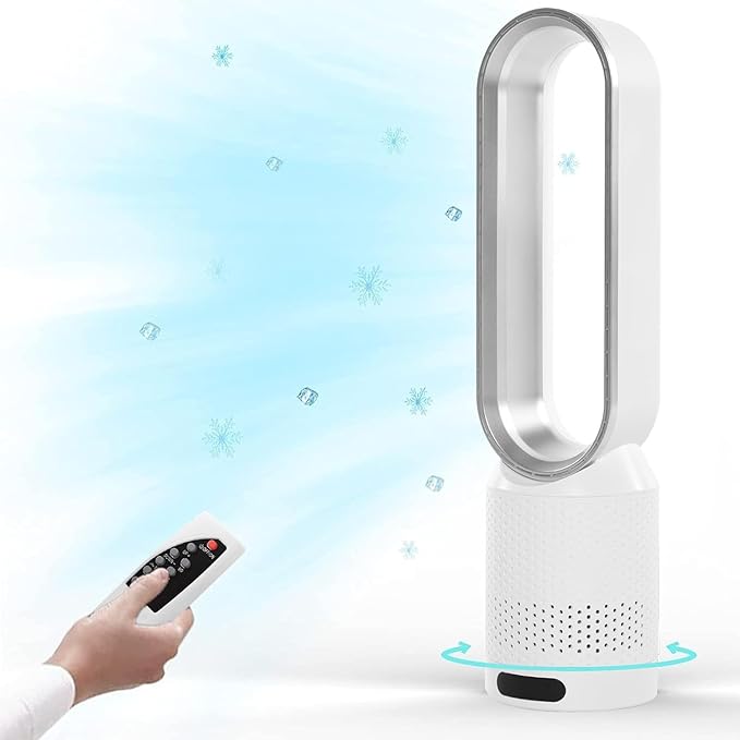 Column Fan without Blades, Oscillation 80°, Quiet Tower Fan, 8 Wind Speeds, 8 Hour Timer, Floor Fan for Bedroom, Fan without Blade (B-Silver)