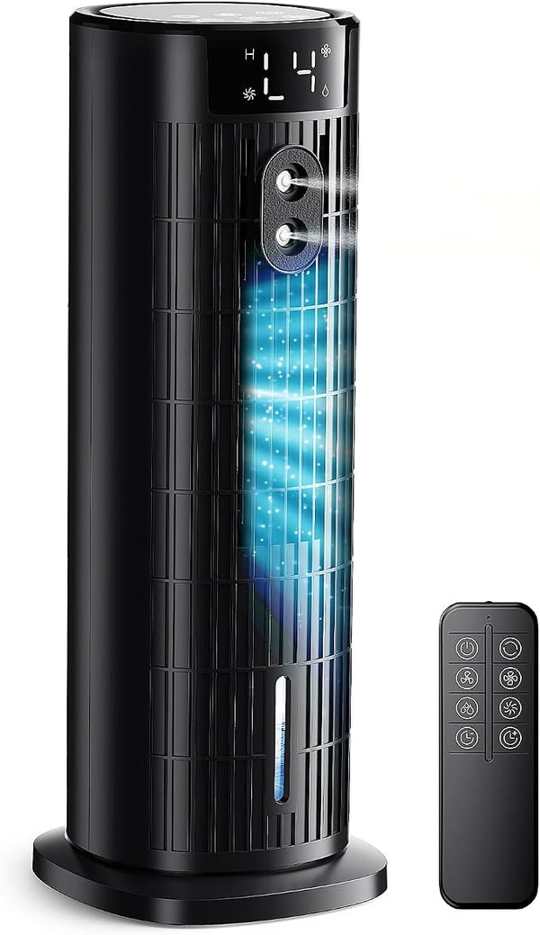 Portable Air Conditioner without External Ventilation, Improved DC Motor 2026, Strong Air Flow of 7.5 m/s, 10 Hour Timer, 90° Swivel Function and 4 Speed Levels, Remote Control, Matte Black [Energy Class A]