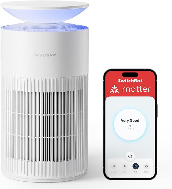 SwitchBot Air Purifier with Night Light, CADR 400m³/h for up to 83m², 3-Layer Filtration System removes 99.97% of pollutants, 20dB Sleep Mode, Supports Alexa&App Control, Chew-Proof Wire ideal for Pets