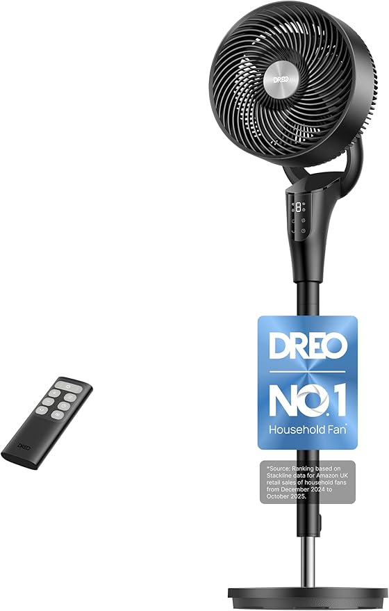 Dreo 20 dB Silent Standing Fan for Bedroom, 42" Pedestal Fans with Remote, 90° Oscillating, 90° Manual Vertical Cooling Fan, 8 Speeds, Adjustable Height, 8H Timer, Child Lock, LED Display [Upgraded]