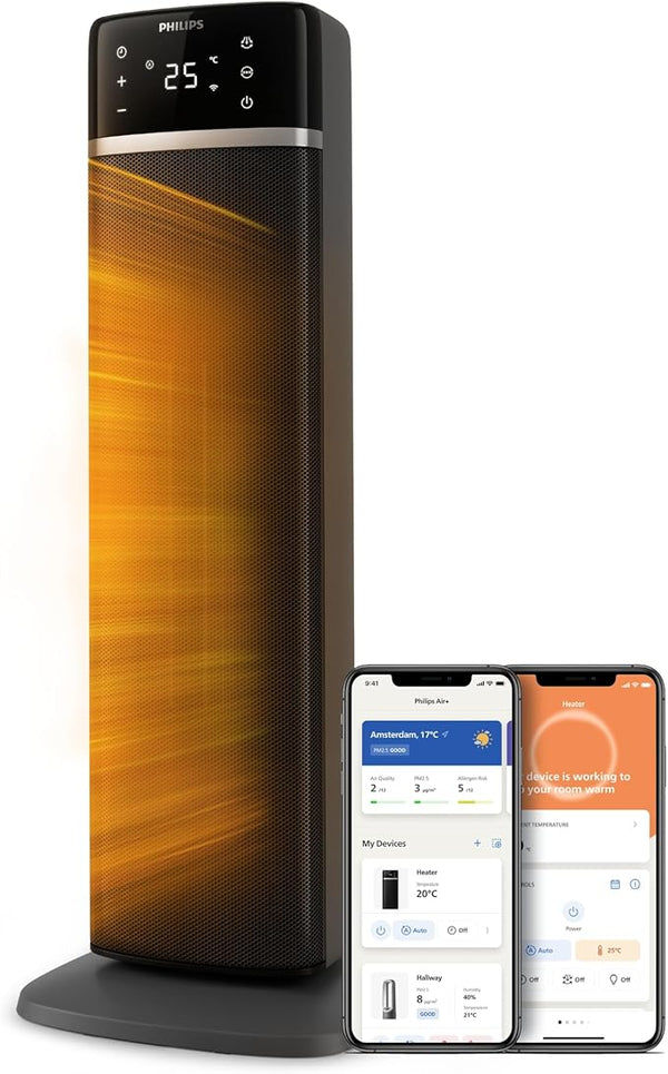 Philips 5000 Tower Fan Heater, 2000 W, App Controlled, Up to 50% Energy Savings, Temperature Display, 5 Safety Functions, 4 Modes, 60° Oscillation, Quiet, Black/Grey (CX5120/11)