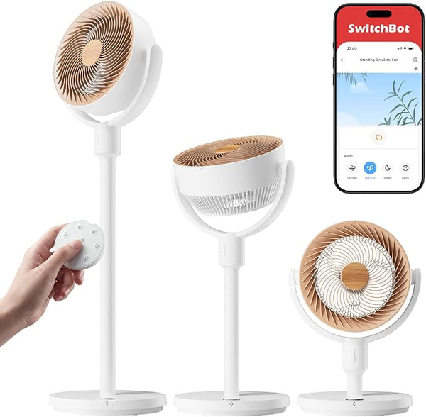 SwitchBot Floor Fan with RGB Lighting 22dB Ultra Quiet Remote Control Matter via Hub 9.15m3/min Air Flow Height Adjustable 4 Modes 9 Speed 9H Timer