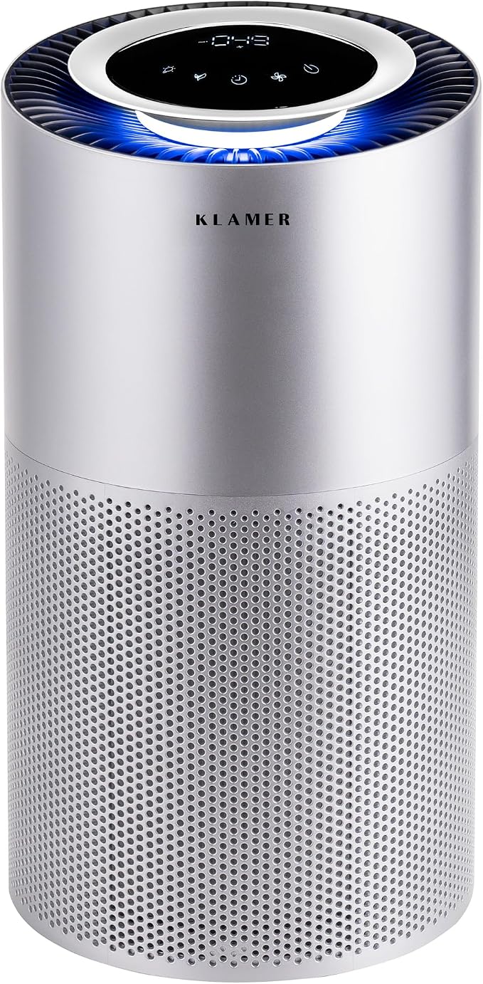 KLAMER Air Purifier 600i with HEPA Filter, CADR Peak Performance of 450 m³/h, for Rooms up to 55 m², Removes up to 99.9% Pollen, Dust, Viruses and Allergens, 3 Modes Including Automatic Mode